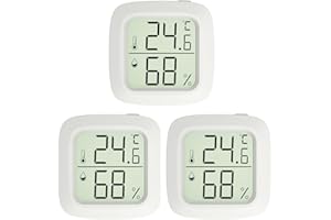 DINJUNXI Thermometre Hygrometre Interieur Lot 3 Thermomètre Hygromètre Maison | Interrupteur à Touche Unique | Alertes de Confort | Mise à Jour en 10S |-20 ~ +60 ℃| ℃ et ℉, pour Chambre à Coucher Cave à Vin