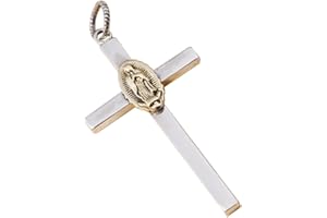ForFox Vintage 925 Sterling Silber Christian Kreuz Anhänger mit Golden Heilige Maria für Herren Damen