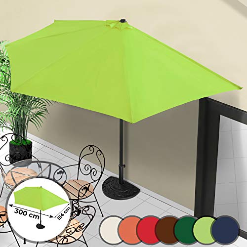 Demi-Parasol - Ø 3 m, avec Manivelle, Protection UV 30+, Polyester, Couleurs au Choix - Demi-Parasol pour Balcon, Terrasse, Jardin