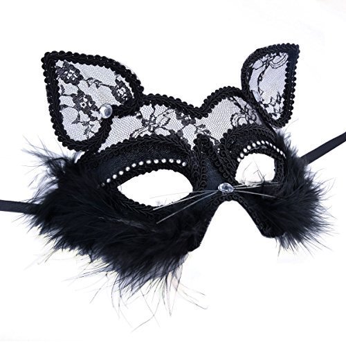 Venetian Maskerade Maske Damen Black Glitter Fancy Cat Spitze Maske - 7