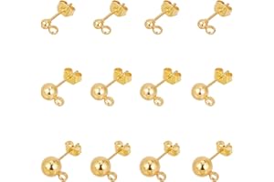 UNICRAFTALE 30pcs 3 Sizes Stainless Steel Stud Earrings Kits 304 Stainless Steel Ball Post Ear Stud Findings with Loop and Iron Ear Nuts Golden Stud Earrings for DIY Earring Making