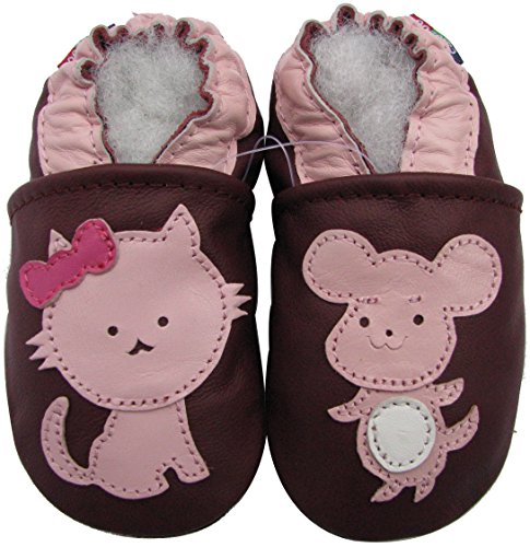 Carozoo Mouse Cat Burgundy Soft Sole Leather Baby Toddler Infant Kids Shoes Slippers Booties 2-3Y