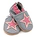 Soft Leather Baby & Toddler Shoes with Suede Soles by Dotty Fish - Girls Grey and Pink Star - 12-18 Months