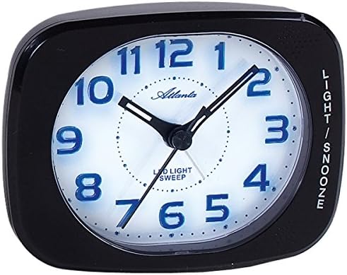 Alarm Clock Quartz Analogue, Silent movement without ticking, Black - Atlanta 1950-7