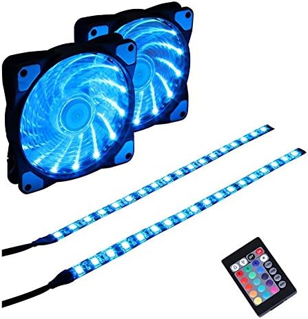 Onewatt 120mm Case Fan Computer Case Cooling Fan LED Strip Light for PC Computer (RGB, 2pcs 18 leds 30cm LED Strip,2pcs LED Fan, F Series)
