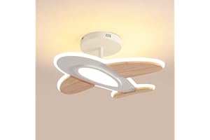 Lampa Sufitowa LED Schindora 35 W Pokój Dziecięcy I Kształt Samolotu Ściemnialna Lampa Sufitowa z Pilotem I 50 * 45 CM I 2700-6500 K I Akcesoria Białe i Drewniane Sufitowa Lampa Sufitowa