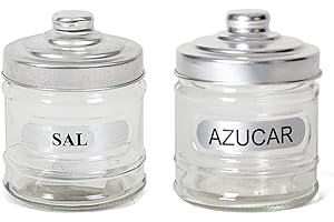 RusticHome Salero y Azucarero Para Cocina de Cristal Con Tapadera - Redondo - Cuenco Para La Sal Gorda y Azúcar - Pack 2