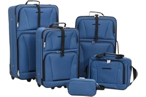 vidaXL Ensemble de Bagages de Voyage, Set de Valise à Roulette avec Sac, Ensemble de Chariots de Bagages pour Vacances, Bleu Tissu