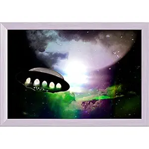 Pitaara Box Spaceship Traveling Through Deep Space Canvas Painting White Synthetic Frame 17.5 x 12 inch (44 x 30 cms)