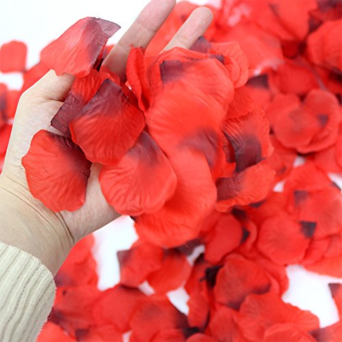 JUSLIN 2500 Stück Dunkelrot Seide Rosenblätter Rosenblüten Hockzeit Blumen Dekoration mit 10 Herzform Ballon und 1 Kordelzug Beutel - 4