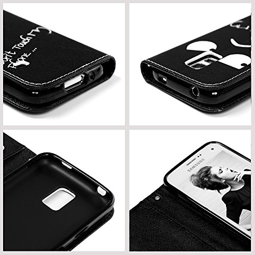 Badalink Hülle für Samsung Galaxy S5 Mini Handyhülle Hülle PU Leder Tasche Handy Schutzhülle Cover Flip Tasche mit Kartenfach und Ständerfunktion in Don’t Touch My Phone Muster Kleine Augen Design + Flower Anti Staub Schutz Stöpsel + Eingabestift - 6