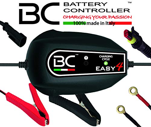 BC Battery Controller BC EASY 4, Cargador de baterías y Mantenedor Inteligente, 4 Ciclos de Carga para todas las Baterías de Coche y Moto 12V de Plomo-Ácido, 1 Amp