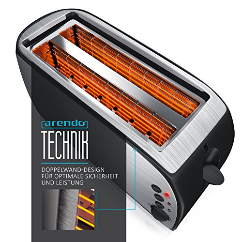 Arendo – Automatik Toaster Langschlitz | Defrost Funktion | wärmeisolierendes Gehäuse | abnehmbarer Brötchenaufsatz | 1200W-1500W | | 7 Stufen | herausziehbare Krümelschublade | Neues Modell 2017 – verbesserte Bräunungsstufen - 3