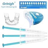 Grinigh Teeth Whitening Kit with Whitening Accelerator Light, Zero Peroxide Teeth Whitening Gel Express Result, Non Sensitive Teeth Whitener 4.5ml*3 Pro Gel & Mouth Tray (Economic Kit)