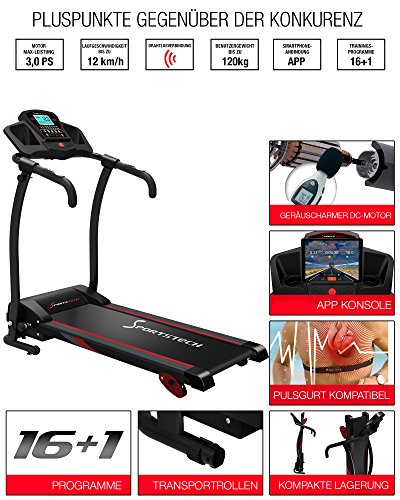 Sportstech F15 Laufband mit Smartphone App Steuerung, Bluetooth, 3 PS, 12 KM/H, 17 Programme und Tablethalterung – kompakt klappbar verstaubar - 2