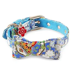 Pets Empire Japanese-Style Bow Puppy Cat Collar PU Collar Bell Bow Pet Cat Tie Adjustable Neck 17-24cm Width- 1cm ( Sky-Blue )