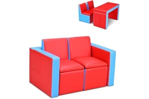 LIFEZEAL Divano per bambini 2 in 1, divano per bambini come set tavolo e sedia per bambini, poltrona multifunzionale per bambini per camerette (Red)