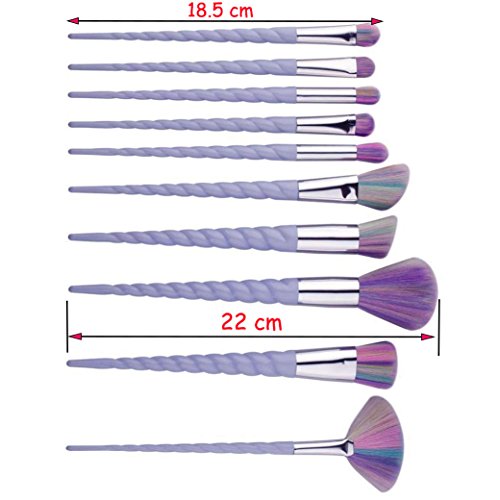 Kyerivs 10pcs Einhorn Make up Pinsel Kosmetik Frauen Mehrfarbig Make up Pinsel Kit für Foundation Eyebrow Eyeliner - 2