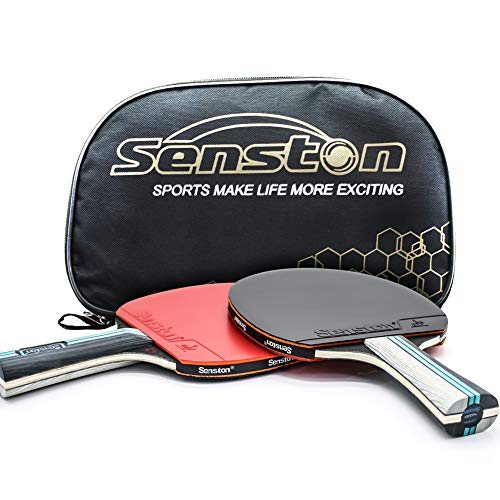 Senston ITTF Raquette de Tennis de Table Bat Ensemble, Pingpong Paddle avec 2 Raquettes (Shake Mains Grips), Orange
