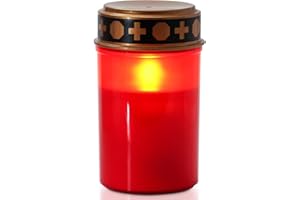 ‎HOMEMORY Homemory LED Grabkerze, 7cm x 12,5 cm, Rotes IP44 Wasserdichtes Outdoor Flammenloses Kerzenlicht, Grablicht mit Timer, Batteriebetriebene Grabkerze, Friedhofskerze Grablaterne