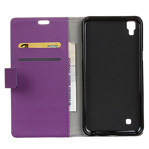 Handyhülle für LG CELLULARE K220 X-POWER ,QUENJOY® Cass Textur Leder Tasche Smart Cover Flip Case Beschützer Haut Schutzhülle Hüllen für LG CELLULARE K220 X-POWER (LGK220) 5,3 Zoll,Lila 03 - 3