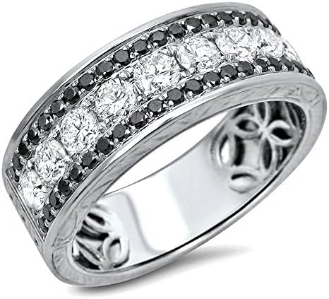 Silvernshine Jewels Men's 1.45 Ct Black &amp; White Sim.Diamond Pave Wedding Band Ring 14K White Gold Pl
