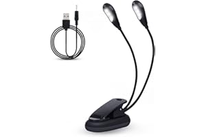 Agatige Music Stand LED Light, Portable Clip-on LED Book Light USB-C Rechargeable Flexible Adjustable Double Arm Lighting Lamp for Reading, Grilling, Piano Guitar Practice, Desk, Travel (6 Beads)