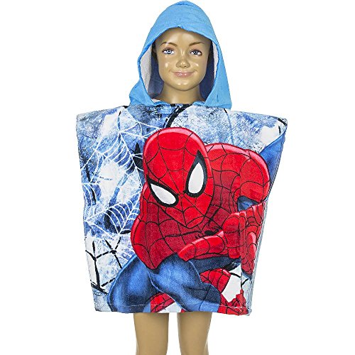 Preisvergleich Produktbild 4777 Kinder Badeponcho Bademantel SPIDERMAN Strandtuch Kapuzenhandtuch (blau, onesize)