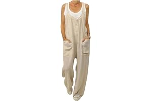Dawwoti Women's Loose Dungarees Overalls Sleeveless Jumpsuit Button Playsuit Floral Trousers
