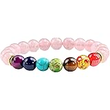 Young & Forever Gift D'Vine 7 Chakra Certified Natural Stones Reiki Healing Meditation and Protection 8-9mm Crystal Beads Multicolor Bracelet for Men and Women: 