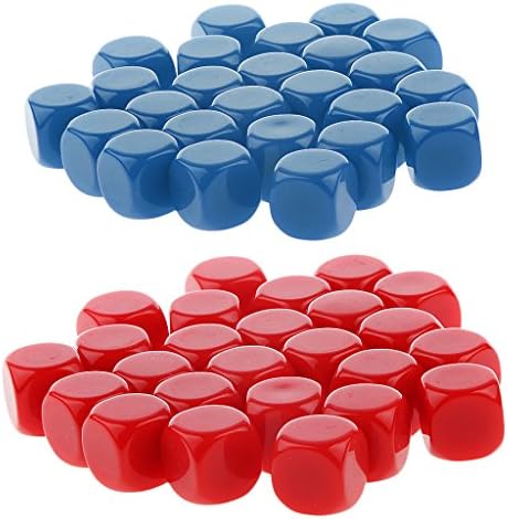 50pcs Set Standard Size Blank Dice D6 Six Sided Acrylic RPG Gaming Dice 16mm - Blue + Rose Red, as described