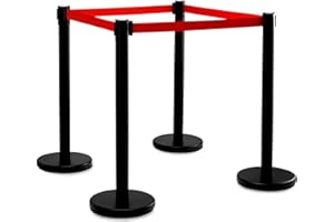 Stagecaptain PLS-200B Absperrständer Personenleitsystem 2 Paar (4 Stück Absperrpfosten, Hotel, Ausstellung, Flughafen, Vip, roter Teppich, Absperrband rot) schwarz