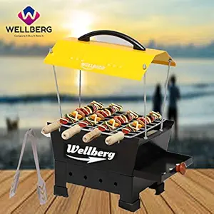 Wellberg Multi Purpose Electric & Non Electric Barbeque Grill & Tandoor Griller,Black with 4 Skewers Electric Grill