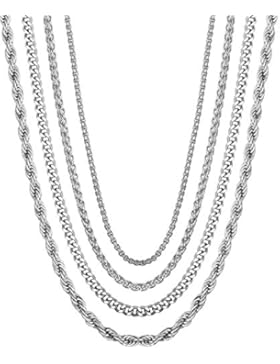 Sailimue 4Pcs Edelstahl Männer Kette für Herren Damen Halskette Weizen Rolo Kabel Kette Chain 2-4mm 51-71CM