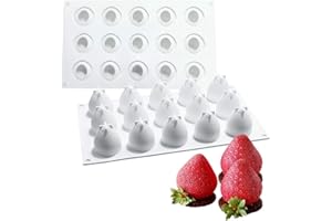 OCPO KITCHEN Moule en Silicone 3D en Forme de Fraise à 15 Cavités, Moule à Pâtisseries, Moules en Silicone pour Bonbon Biscuits Glace Bougie Gelée Petit Savon Décoration de Gateau Bricolage