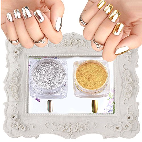 Travelmall 2 box Gold+Silber Nagel Pigment Mirror Powder Nail Glitzer Spiegel Effekt Pulver Glitter Set - 2
