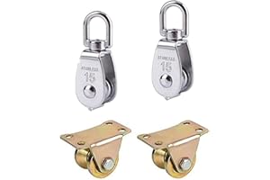 SNAGAROG 2 Pz M15 Puleggia Singola Blocco Carrucole Puleggia Rullo di Carico con 2 Pz Puleggia con Cuscinetto Puleggia Carrucola a V per Corde Interne ed Esterne, Garage, Tende