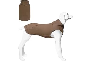 Kickred Dog Hoodies, Dog Coat with Hat & Pocket & Leash Hole, Soft and Breathable Dog Sweater for Large Dogs Winter Dog Clothes Without Sleeves (L,Brown)