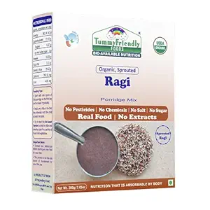 TummyFriendly Foods USDA Certified Organic Sprouted Ragi Flour For Little Ones | Made of Organic Sprouted Ragi Powder | Sprouted Ragi for Baby Food, rich in Calcium, Iron, Fibre & Micro-Nutrients | No Sugar, No Salt, No Milk, No Chemicals, No Pesticides & No GMO | Maximum Possible Nutrition From Real Food | Available in Trial Baby Packs too | Shelf Life 6 Month | 200g