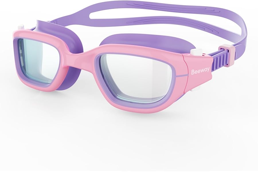 BEEWAY Kids Swimming Goggles 6-14 | Wide View | Anti-fog | Anti-leak | Quick Adjust Strap | UV Protection | Super Comfort for Boys and Girls