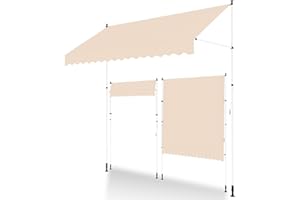 U-MAX Retractable Manual Awning 2x1.2m, Door Canopy, Sun Shade for Outdoor Patio Garden Balcony, Beige