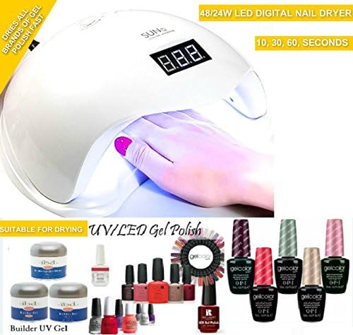 48W UV LED NAIL LAMP (SUN5) Works with All Brands of Gel Polish and UV Builder Gel 3 Timers Presets (5, 30, 60 seconds) + a UK 3-pin plug + Automatic Sensor Machine for Finger nail &amp; Toe nail ( FOR SALON &amp; HOME USE)
