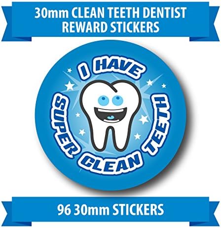 96 30mm "I HAVE SUPER CLEAN TEETH" dentist reward stickers children tooth