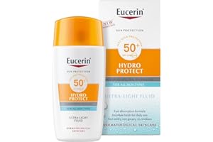 Eucerin Sun Face Hydro Protect Ultra-Light Fluid SPF 50+ Creme für alle Hauttypen, sogar empfindliche Haut mit fortschrittlicher Spectral-Technologie, 50 ml
