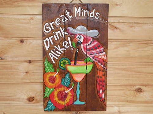Eden Gifts Wooden Hand Carved & Painted GREAT MINDS DRINK ALIKE TIKI BAR Wall Plaque Sign Mask 50cm.