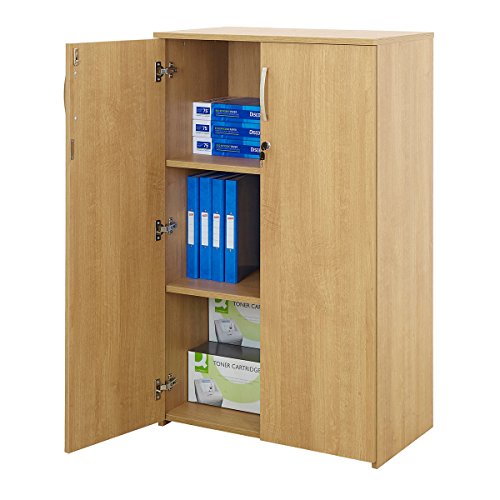 Beech Or Oak Office Cupboard Storage Lockable Cabinet Home Filing Shelving 3 Sizes (3 Shelves - Oak)