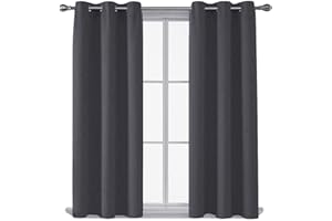 Home In Style 4U Blackout Thermal Insulated Window Curtains for living room 2 Panels Grey 66" width x 72" drop Ring Top Eyelet Curtain with Tie Backs