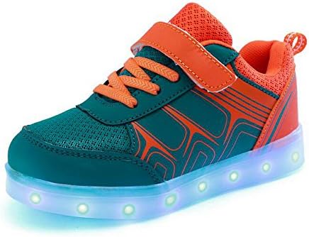Boys Grils Light Up Trainers Kids 7 Colors Unisex Breathable USB Sport Led light up Shoes (Choose Half Size Up) (UK 1--EU 33--Foot Length(cm)- 21.1, Orange)
