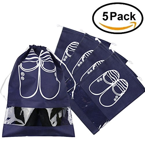 Preisvergleich Produktbild Schuhtasche Schuhbeutel mit Zugband Wasserabweisend Schmutzabweisender Schuhsack Reise Trennung von Schuhen Kleidung Reisezubehör Shoe Bag Boot Bag (Marineblau, 5 Stück 14"X10" Schuhtasche)
