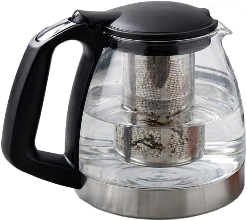 ÇARŞIBU 900 ML BOROSİLİKAT SÜZGEÇLİ CAM ÇAYDANLIK BİTKİ VE ÇAY DEMLİĞİ SİYAH SAPLI KETTLE VE ÇAY MAKİNESİ UYUMLU DEMLİK